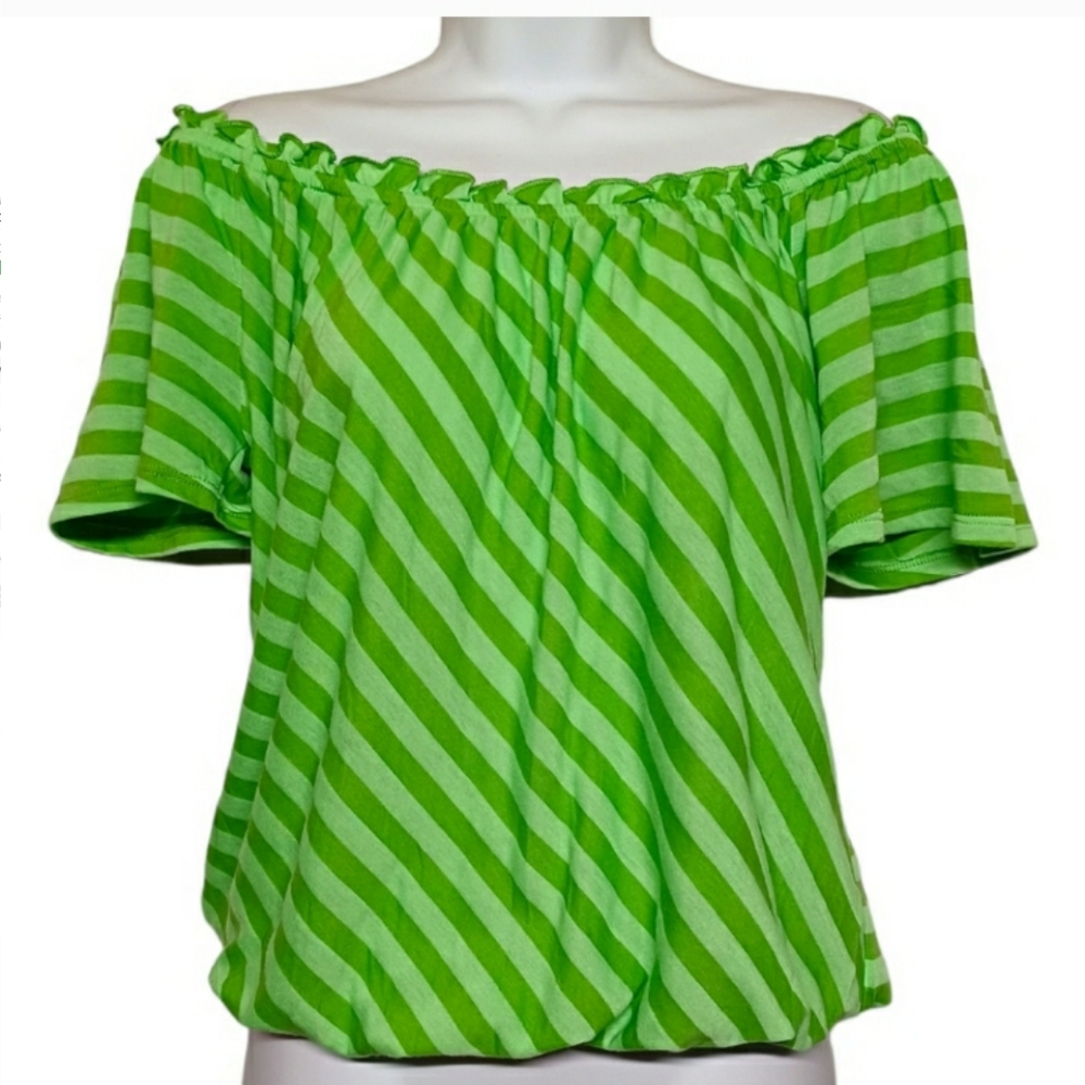 GIBBON Green Stripe Print Stretchy Bubble Top Medium NWT